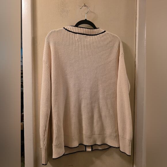 Vtg Y2K Preppy Old Navy Knit Cardigan Grandpa Sweater School Girl Cream Navy M - Picture 8 of 8